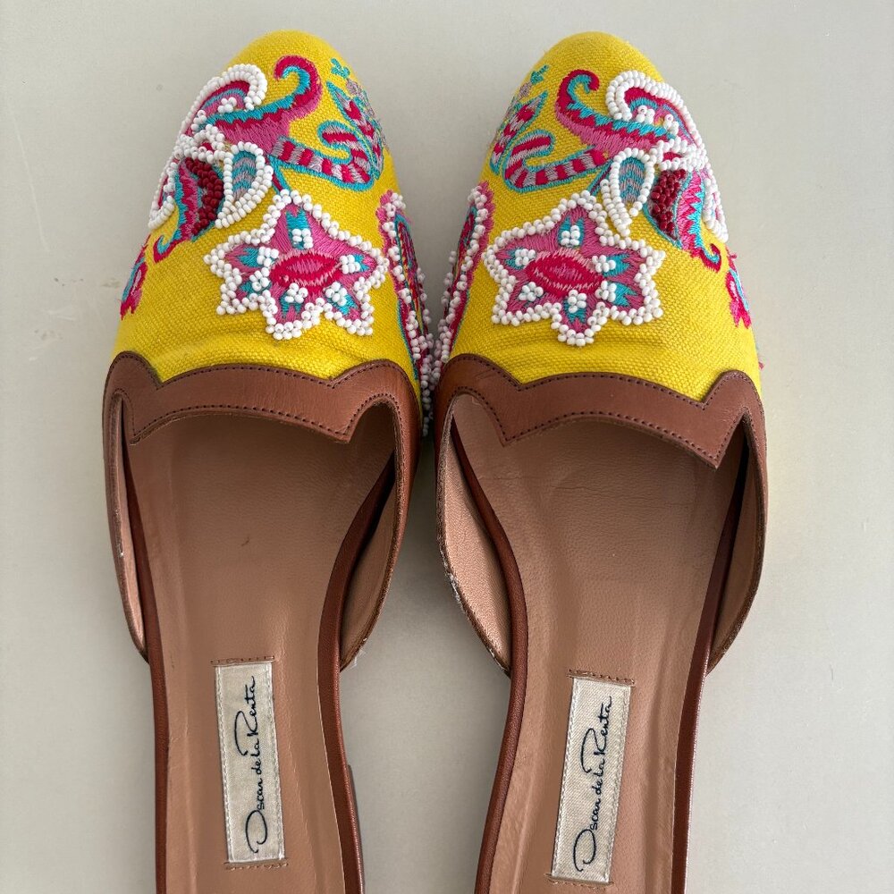 Oscar de la Renta Yellow Embroidered Flats Size 40 💛